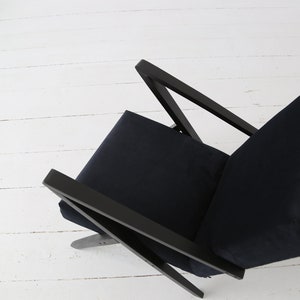 Original midcentury polish armchair from the 60's in black velvet and black wooden frame image 5