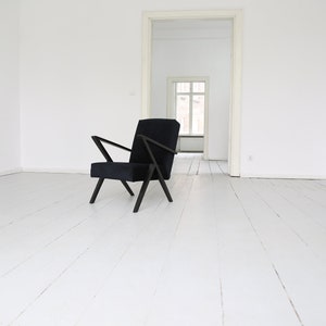 Original midcentury polish armchair from the 60's in black velvet and black wooden frame image 4