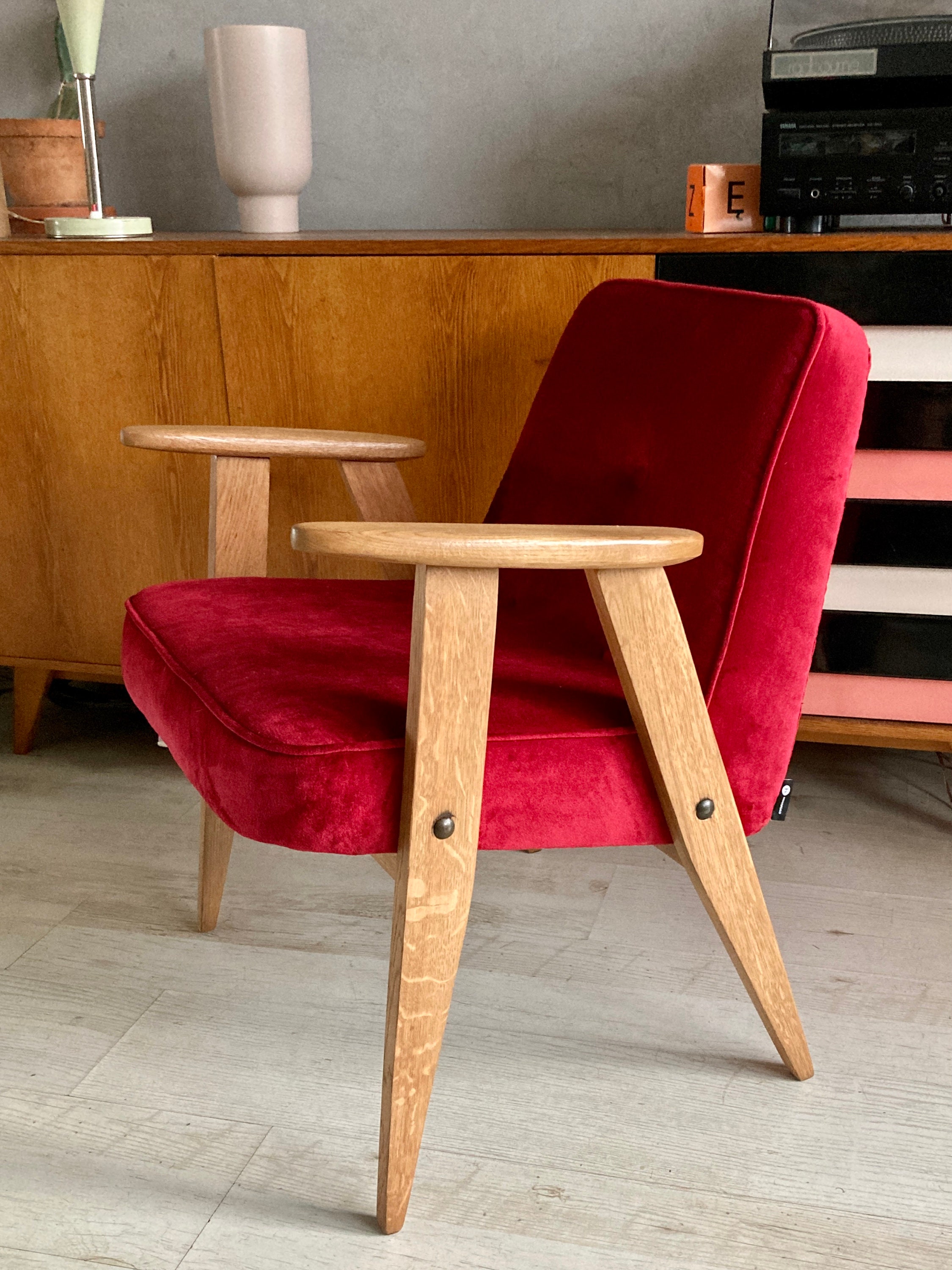 Original Polish Mid-century 366 Oak Frame Chair Designed in