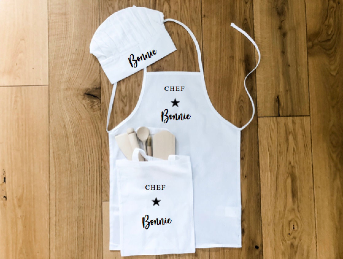 Personalised chef apron and hat discount