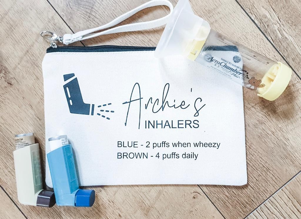 Personalised Asthma bag, inhaler bag, Asthma pump bag,  Asthma Spacer Bag, Medicine Bag, Medical Bag, nursery, school, inhalers, pump,