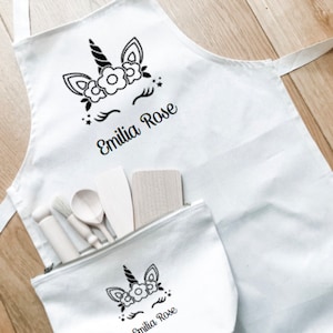 Kids apron set unicorn personalized personalised gift birthday baking educational party present wooden scandi star baker