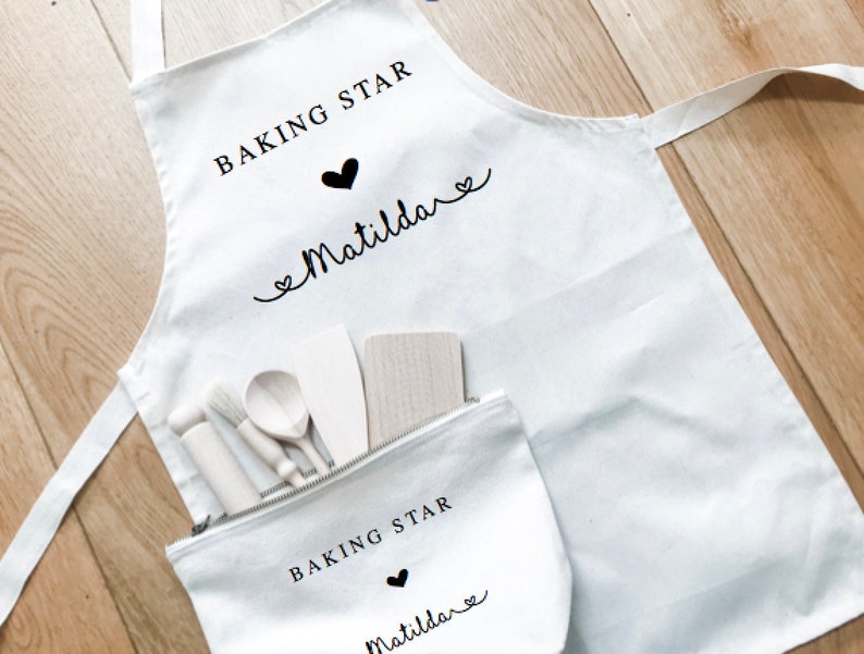 Kids Apron Set Personalized Personalised Heart Gift Birthday Etsy UK