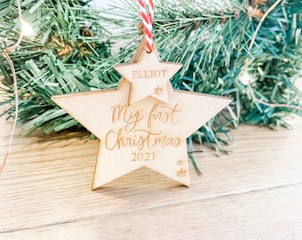 1st Christmas bauble, 1st Christmas Star, Personalised 1st Christmas, Christmas decoration, gift, new baby, personalised, keepsake, 2023