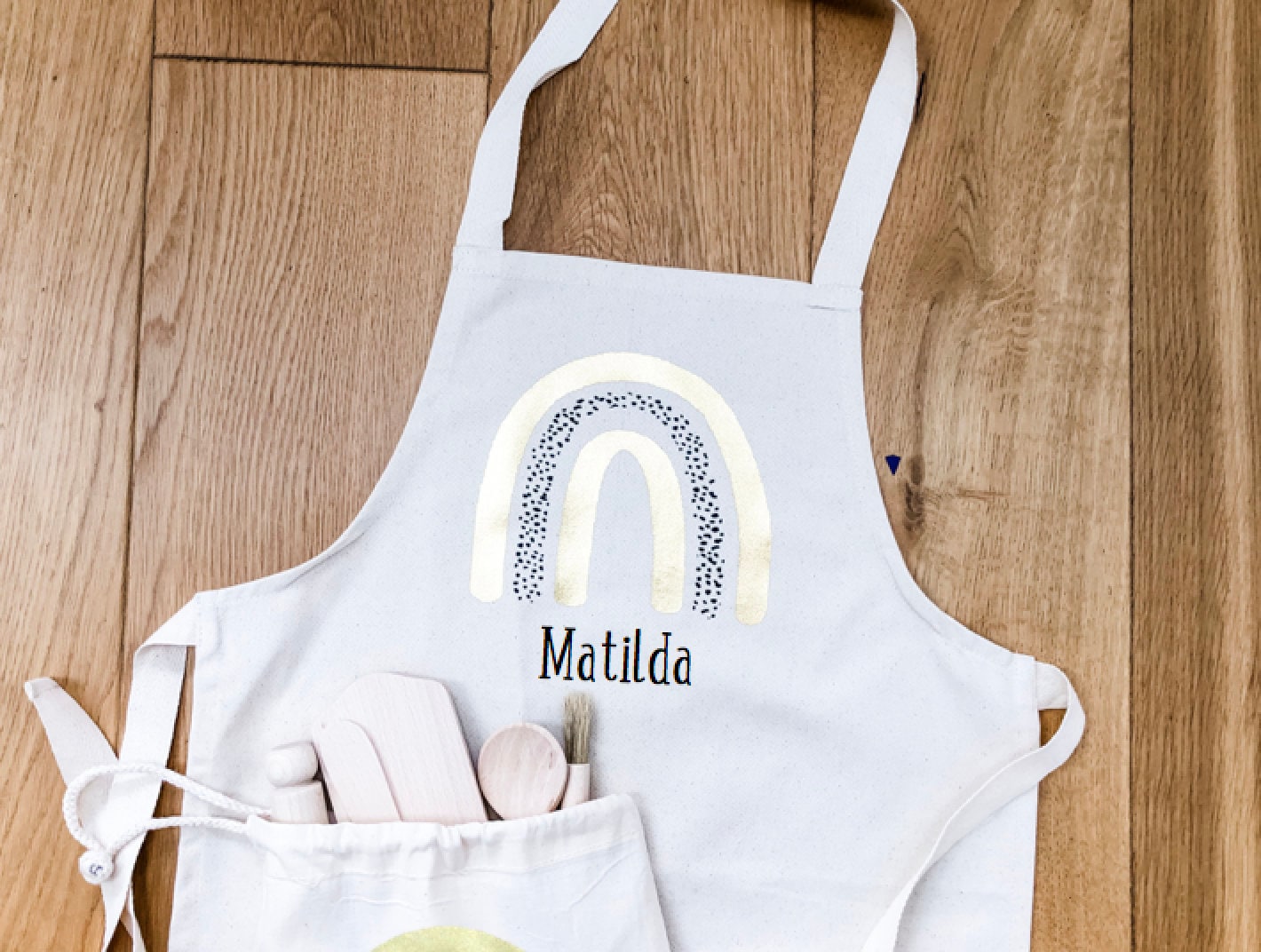 Kids apron set rainbow personalized personalised heart gift birthday …