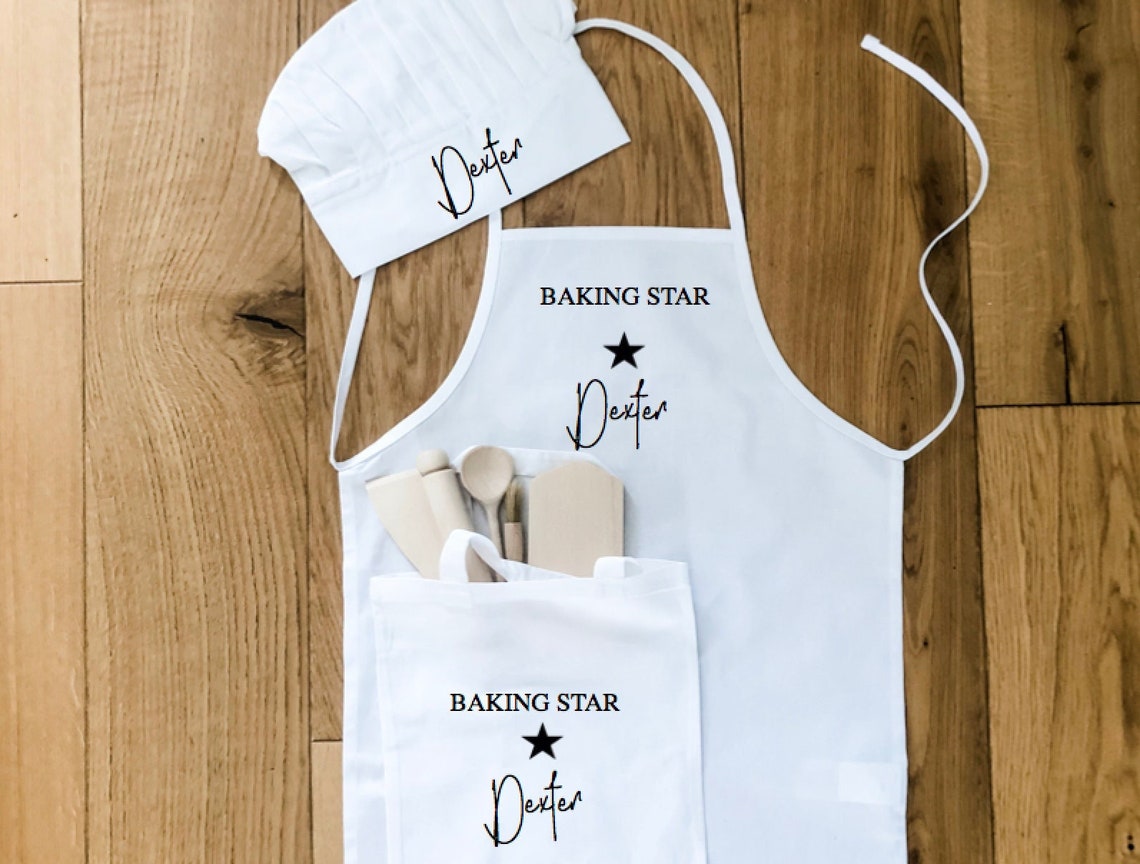 Baking Star Chef Set, Kids Apron Set, Chef Hat, Personalised Gift ...