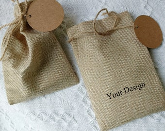 100 bolsas de yute personalizadas para regalos: logotipo personalizado, para bodas y fiestas.