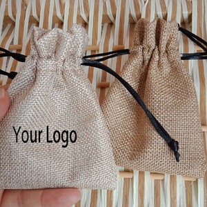100 Pcs Personalized Jewelry Pouches,Jute Bags With Drawstring,Bracelet Storage Pouches,Jewelry Bags Print Your Logo Size 9x12cm