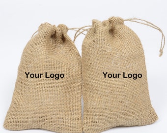 50 Personalized Burlap Favor Bags: Rustic Wedding, Custom Logo