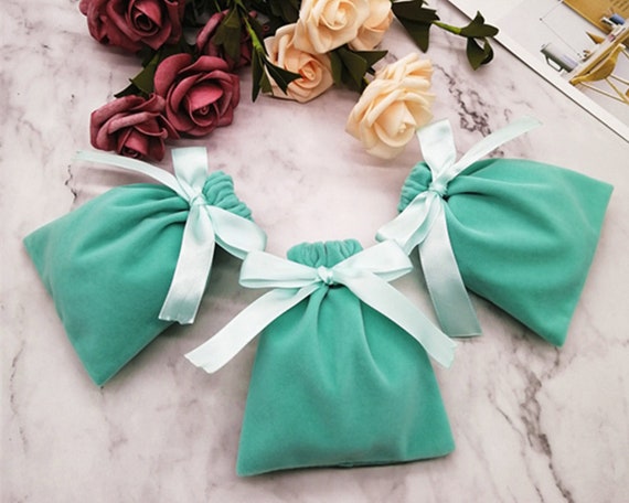 50 Sacchetti Portagioie In Velluto Azzurro Cielo: Logo Impresso - Foto 8