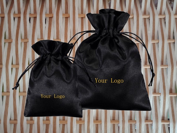 200 Pcs Jewelry Pouches With Personalized Logo,black Satin Pouches for  Necklace,smooth Jewelry Bags Print Color Golden or Silvery,silk Bags 