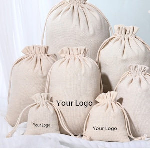 100 pièces emballage de bijoux en vrac logo personnalisé sacs à bijoux personnalisés pur coton pochettes à bijoux impression logo personnalisé porte-bonbons de noce