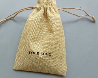 Paquete de 100 bolsitas de yute personalizadas para regalos, estilo rústico para bodas y baby showers, con logotipo personalizado.