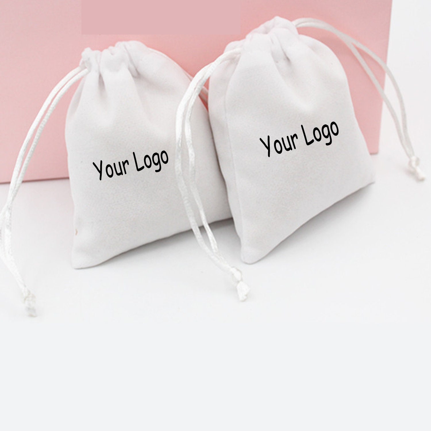 100-Pack Bulk Custom logo Luxury Velvet Jewelry Gift Pouch Soft Beige  Drawstring Earrings Bracelet Packaging Bag Small Business