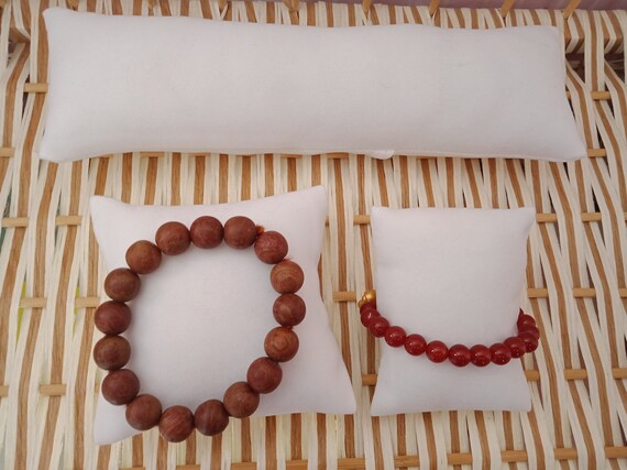 White Velvet Jewelry Display Pillows - Watch & Bracelet Cushions - 3 Pcs