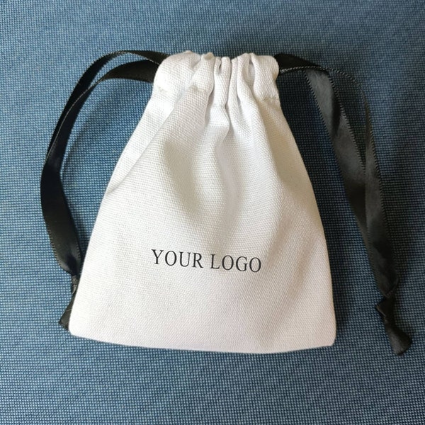 100Pcs Bulk Jewellery Pouches Custom Logo,Personalized Jewelry Bags,Color White Jewelry Packing Pure Cotton Canvas Bags,Bijoux sacs