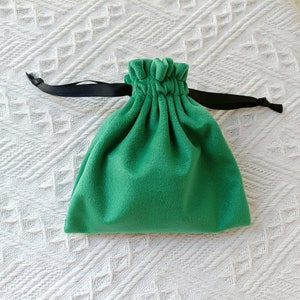 Green Velvet Drawstring Pouch: Small Makeup Bag, Jewelry Storage