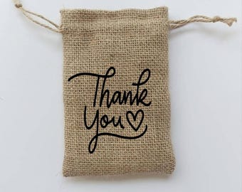 Burlap Thank You Bags: Rustic Wedding Party Favors, Custom Logo (50pcs)