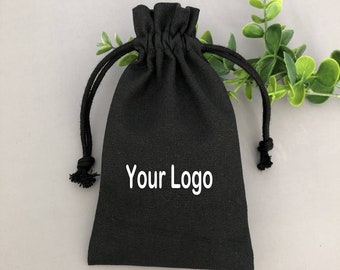 100 Pcs Bulk Eco Friendly Jewelry Bags,Personalized Color Black Jewelry Pouches, Jewelry Package Custom Logo,Cotton Bags Print Logo