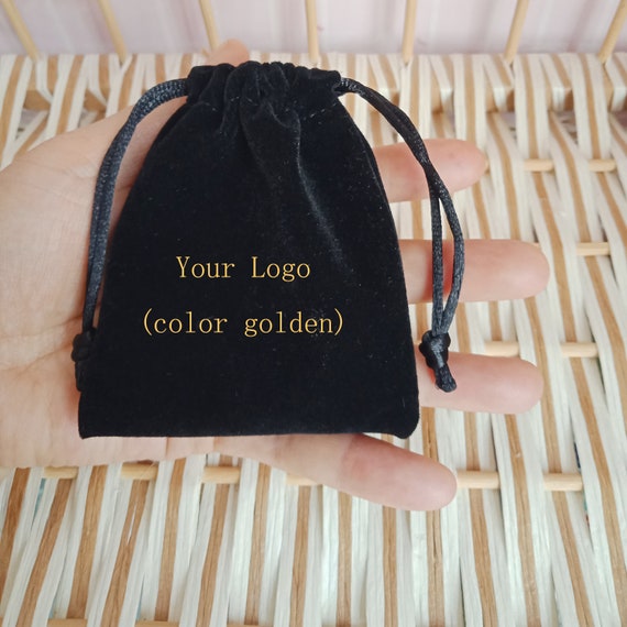 Size 3x4 Inches Jewelry Pouches Personalized ,black Velvet Pouches for  Necklace and More,jewelry Bags Custom Logo Print Color Golden 