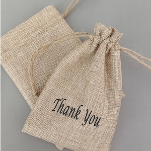 Paquete de 100 bolsas de agradecimiento de arpillera, bolsas de recuerdo de boda personalizadas, bolsas de yute personalizadas, bolsas de joyería personalizadas, bolsas de recuerdo de baby shower nupcial