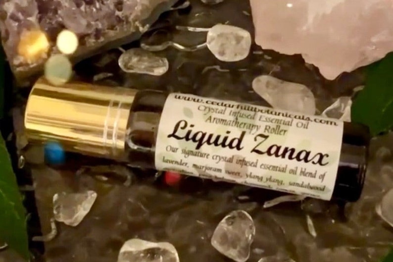 Cedar Hill Botanicals Liquid Zanax Crystal Infused Essential Oil Aromatherapy Roller.