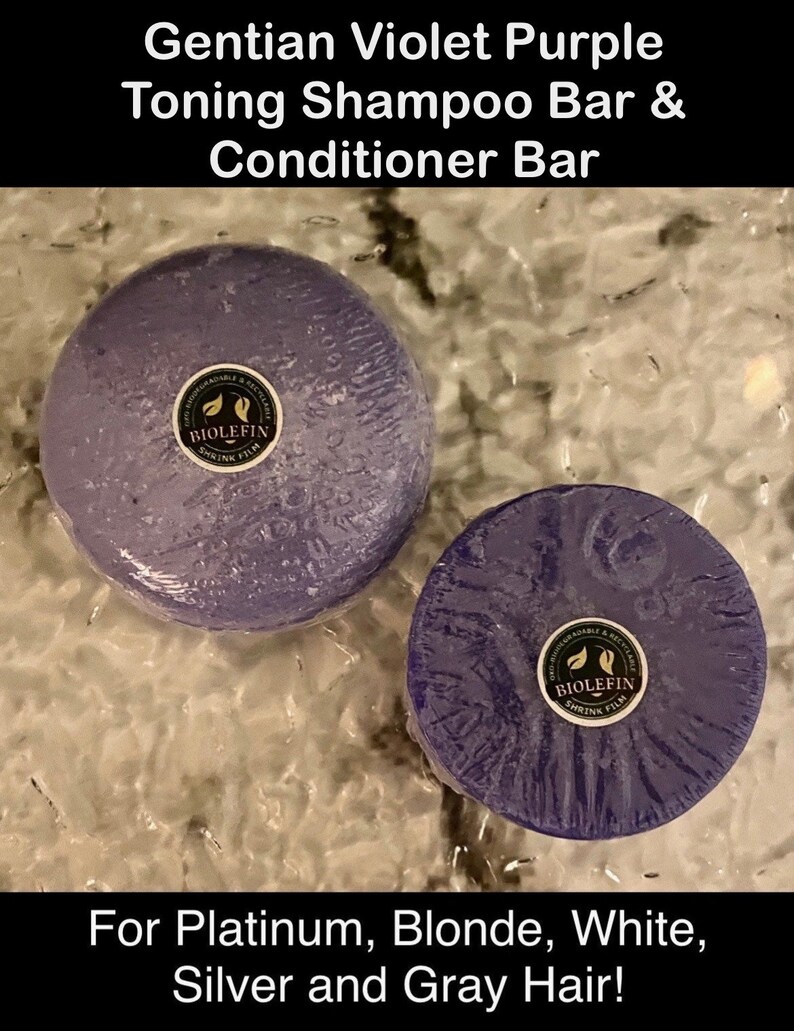 Cedar Hill Botanicals Gentian Violet purple toning shampoo bar and conditioner bar set or single shampoo bar.