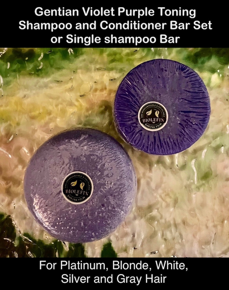Cedar Hill Botanicals Gentian Violet purple toning shampoo bar and conditioner bar set or single shampoo bar.