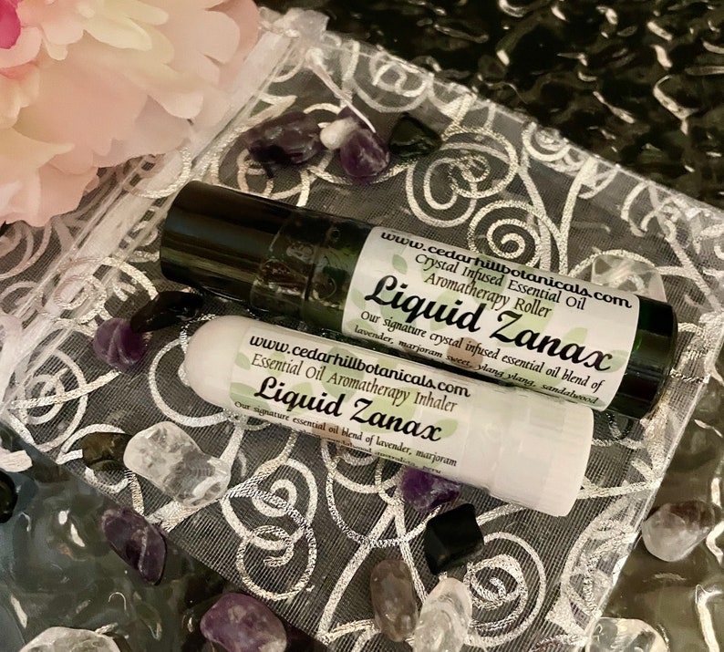 Liquid Xanax Aromatherapy Set, Crystal Infused, Essential Oil Roller, Aromatherapy Inhaler, Mother's Day Gift, CedarHillBotanicals image 7