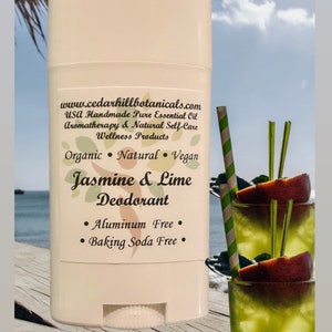 Jasmine and lime essential oil scented, all natural, stick deodorant.