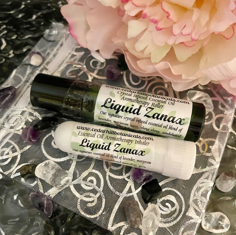 Liquid Xanax Aromatherapy Set, Crystal Infused, Essential Oil Roller, Aromatherapy Inhaler, Mother's Day Gift, CedarHillBotanicals image 1