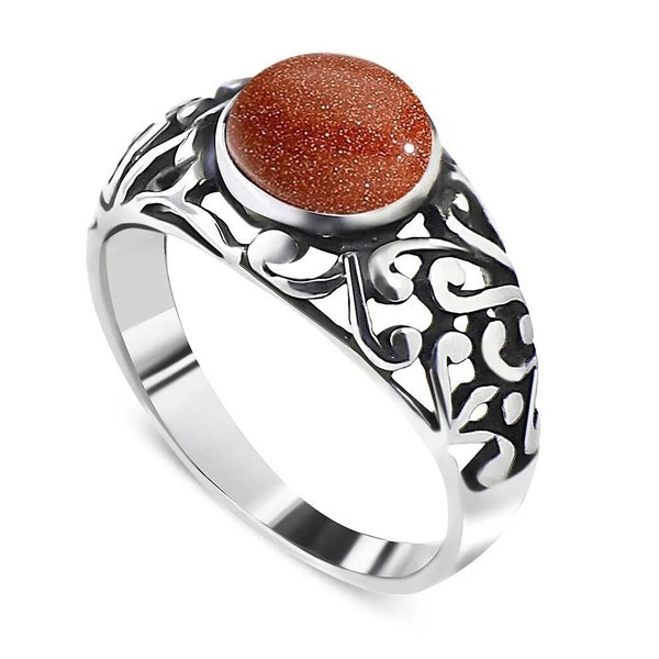 Srebrny pierścionek z piaskiem pustyni, pierścionek, oksydowany srebrny pierścionek, srebrny pierścionek z kamieniem szlachetnym
