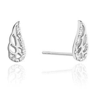 Angel Wing Earrings, White Gold, 14k Solid Earring, Guardian Angel Wing, Angel Wing Studs, Gold Wing Earrings, Diamonds Studs, Gift for Her