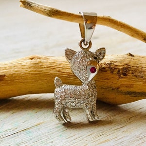 Deer Pendant Silver, Baby Deer Hanger, Bambi Pendant, Jewelry Sale, Gift for Girl, Zirconia Pendant, Sterling Silver gift, disney jewelry