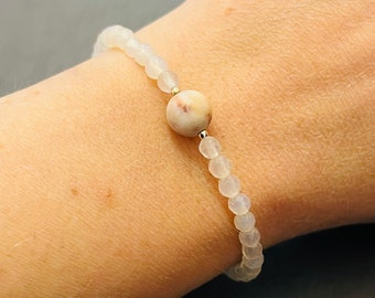 Zarte Perlenarmband für Frauen, Jaspis und Achat Armband, Einzigartige Geschenke für Sie, Rosa Zebra Jaspis, Handgemachter Schmuck Geschenk Brautschmuck