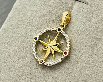 Compass Rose Solid Gold Anhänger, 14k Gold Blume der Winde, Wind Rose Anhänger Gold, Marine Schmuck, Kompass Rose Schmuck, nautischen Charme