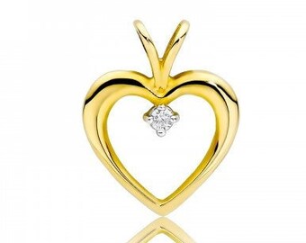 Pendant with Diamonds, Gold with Diamonds, Delicate Pendant, Gold Pendant, Solid Gold 14k, Certified Diamonds, Gold Gift, Dainty Gold Heart