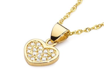 Gelbgold, Geschenk für Sie, Herz mit Diamanten, Goldherz, Herz Gold Diamanten, Diamant Herz, Herz Anhänger, Massives Gold 14k, Weißgold