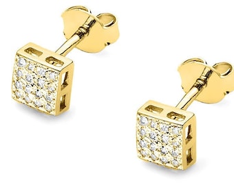 Diamant Gold Ohrstecker, Klassische Ohrstecker, zertifizierte Diamanten, Viereck Ohrstecker Gold, Diamant Ohrringe, Gold Diamant Ohrstecker, Ohrringe Frauen, Gold