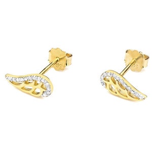 Angel Wing Earrings, 14k Solid Earring, Guardian Angel Wing, Angel Wing Studs, Gold Wing Earrings, Diamonds Studs, Gift for Her, Climbers