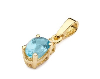 Dainty Topaz Pendant Gold Solid with diamonds