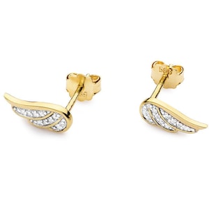 Diamond Wing  Studs, Angel Wing Earrings, 14k Solid Earring, Guardian Angel Wing, Angel Wing Studs, Gold Wing Earrings, Diamonds Studs
