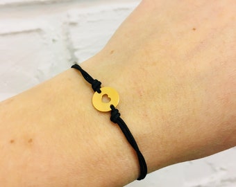 bracelet women black string gold Heart gold string infinity adjustable handmade good luck gift charm solid gold 14k string bracelet