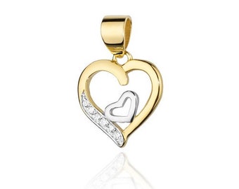 Gold Herz, Herz Gold Diamanten, Diamant Herz, Herz Anhänger, Massives Gold 14k, Weißgold, Gelbgold, Geschenk für Sie, Herz mit Diamanten