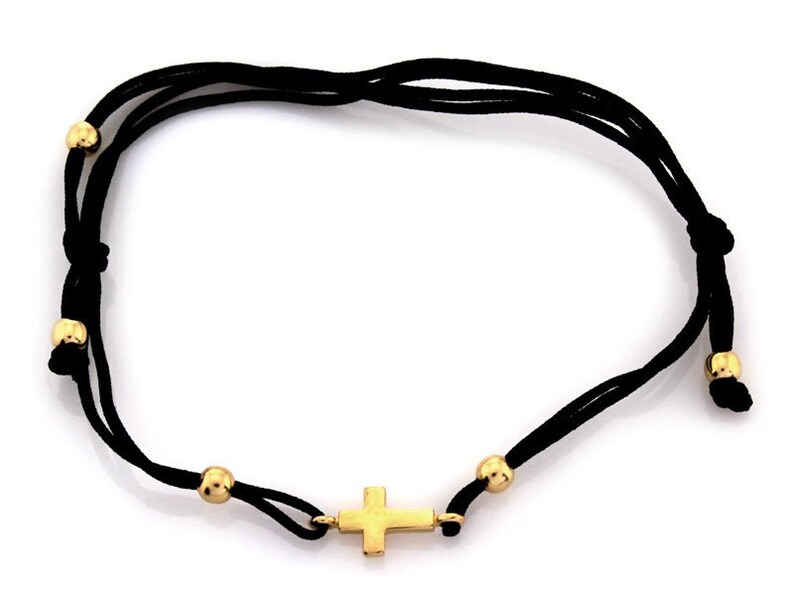 Cross Gold String Bracelet Women Adjustable Handmade Solid Etsy