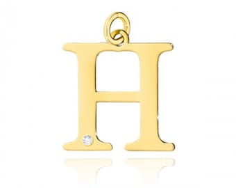 Initial H Gold Pendant, Letter Pendant, Gold Letter, H Letter, Diamond Gold, Initial Diamond, Letter Pendant, Diamond Pendant, Initials