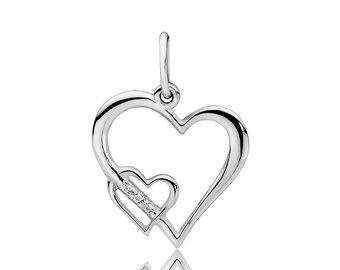 White Gold, Yellow Gold, Gift for Her, Heart with Diamonds, Gold Heart, Heart Gold Diamonds, Diamond Heart, Heart Pendant, Solid Gold 14k