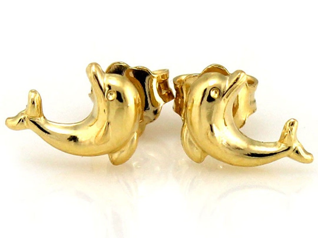 Dolphin Earrings Gold, Dolphin Studs Gold, Dolphin Jewelry