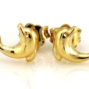 Dolphin Earrings Gold, Dolphin Studs Gold, Dolphin Jewelry Gold, Kids Earrings Gold, Dolphins Gold, Gold Gift Idea, Gift, Solid Gold 9k