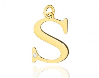 Initial S Gold Pendant, Letter Pendant, Gold Letter, S Letter, Diamond Gold, Initial Diamond, Letter Pendant, Diamond Pendant, Initials